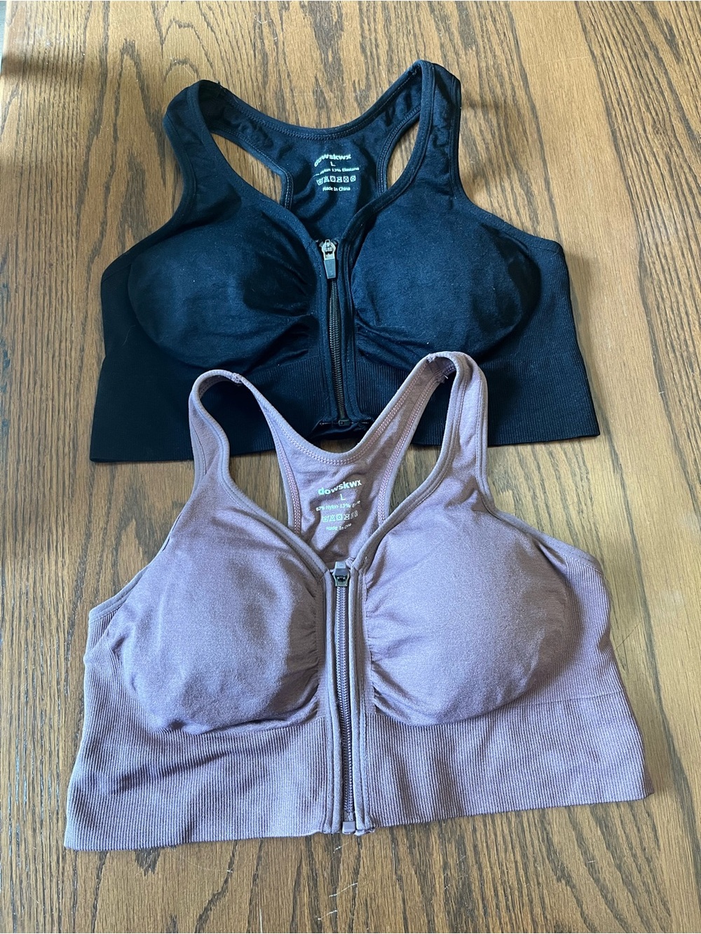 Front-Zip Racerback Sports Bras - Black & Mauve